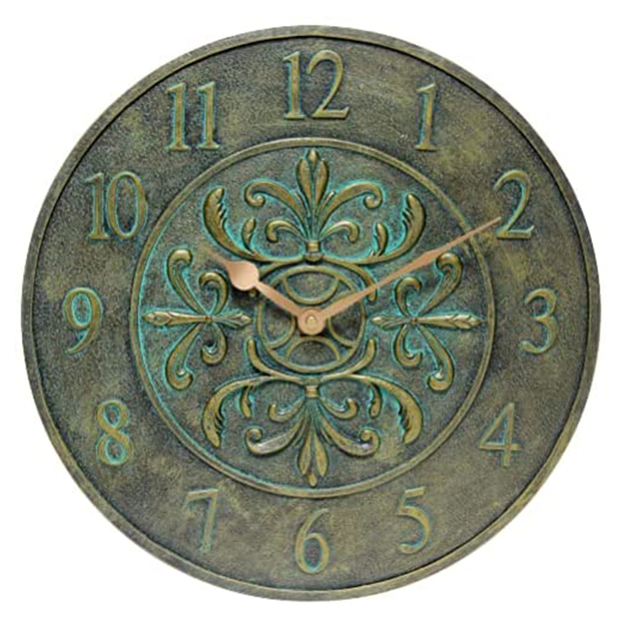 Infinity Instruments Blanc Fleur 15 Inch Vintage Outdoor Clock, Aged Bronze
