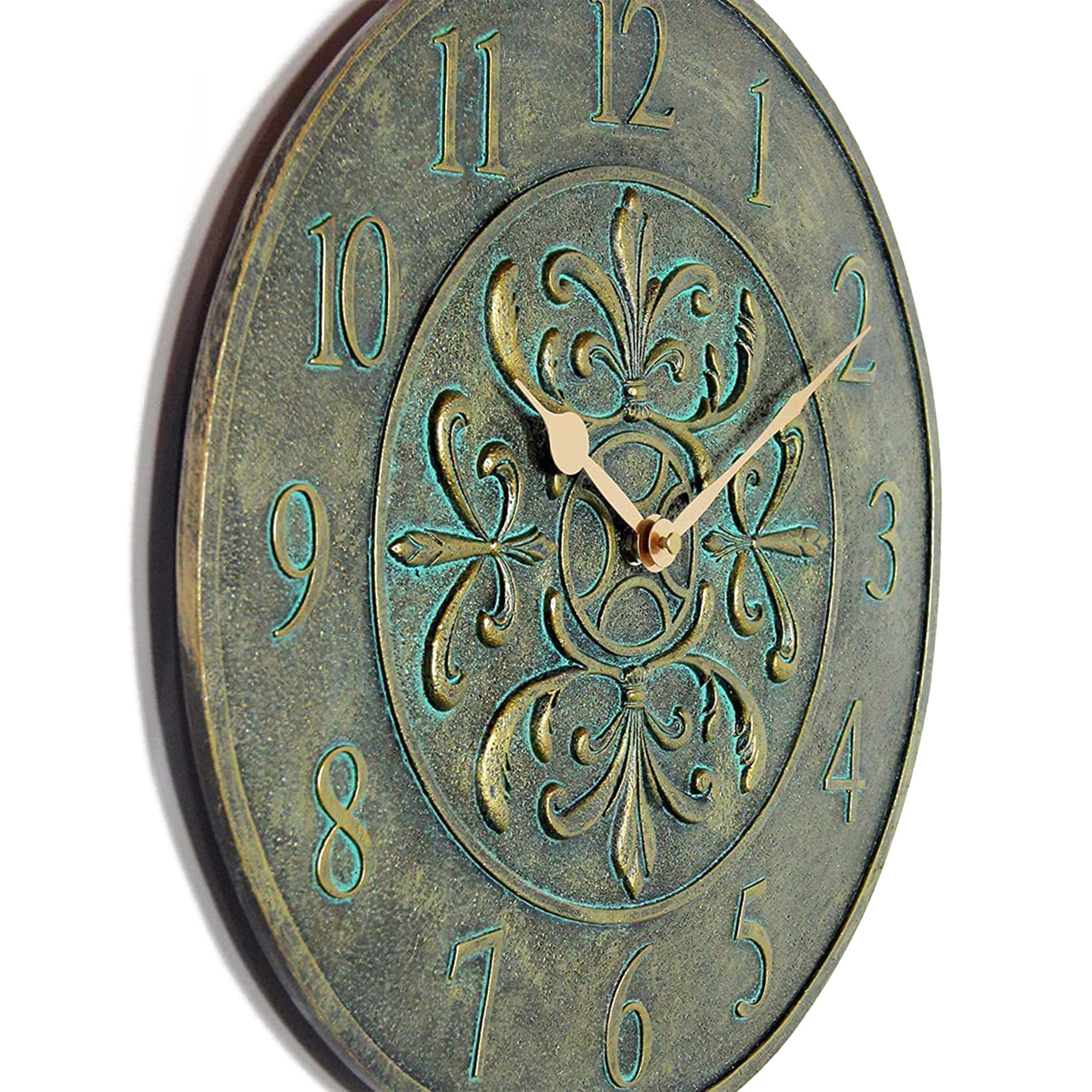 Infinity Instruments Blanc Fleur 15 Inch Vintage Outdoor Clock, Aged Bronze