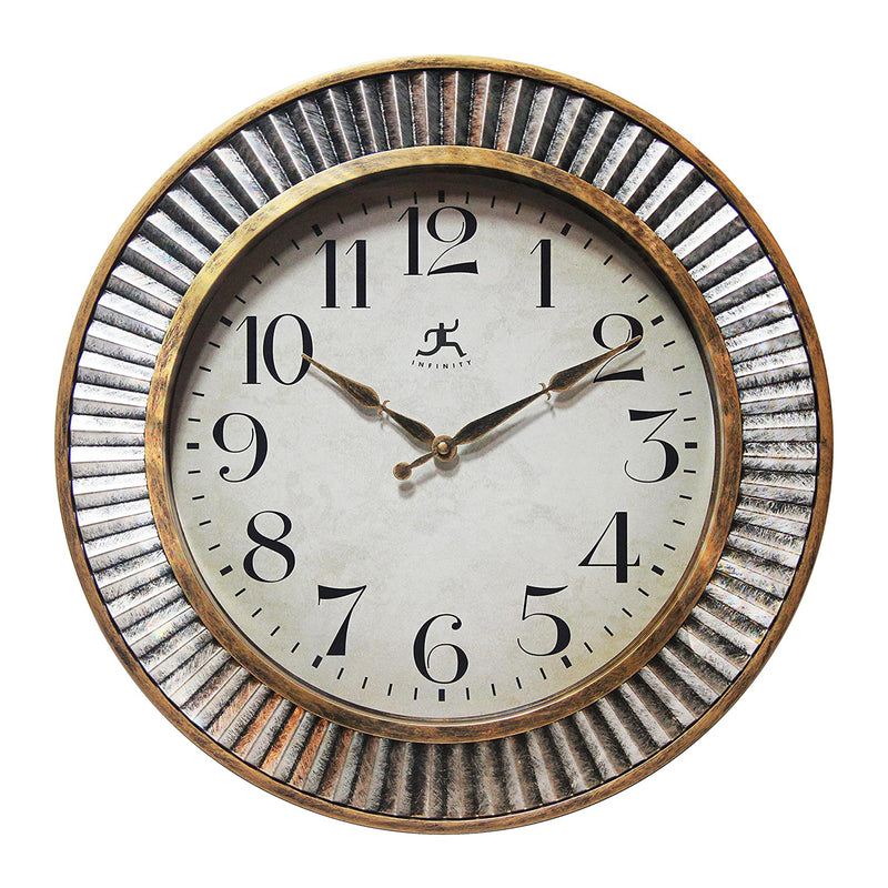 Infinity Instruments 16 Inch Ruche Industrial Hanging Wall Clock, Gold & Silver