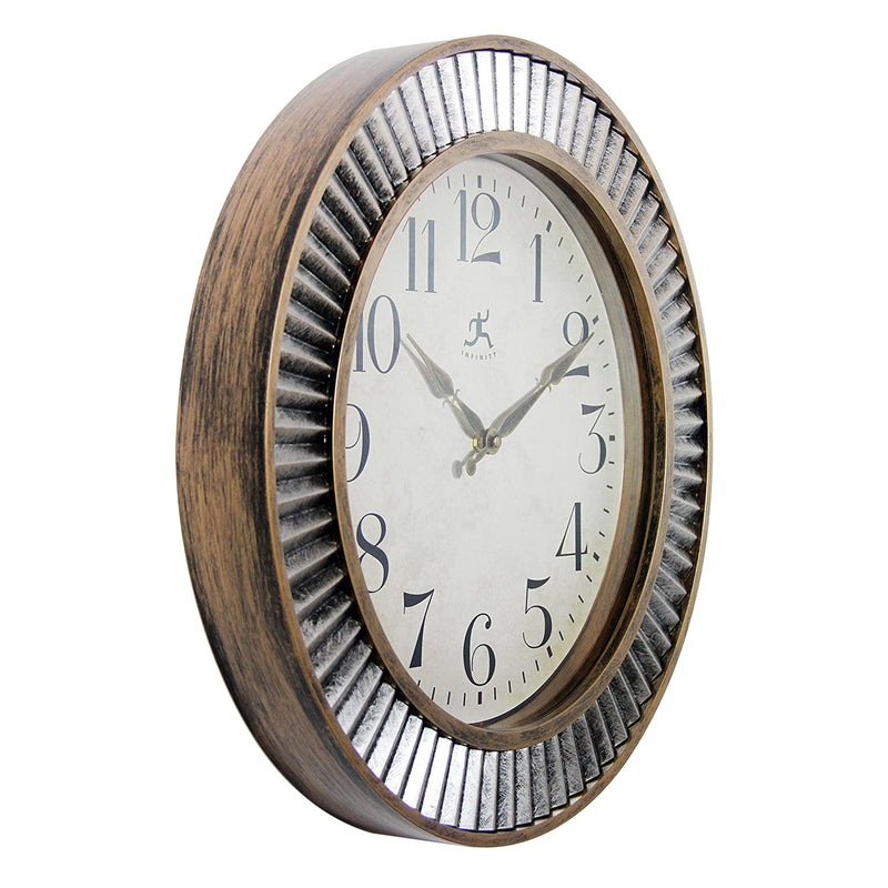 Infinity Instruments 16 Inch Ruche Industrial Hanging Wall Clock, Gold & Silver