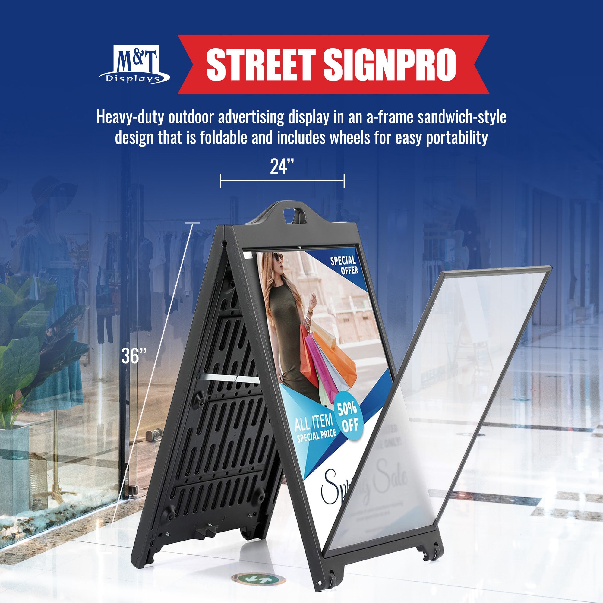 M&T Displays SignPro 24 x 36" Sandwich A Frame Board Advertisement Sign (Used) - VMInnovations