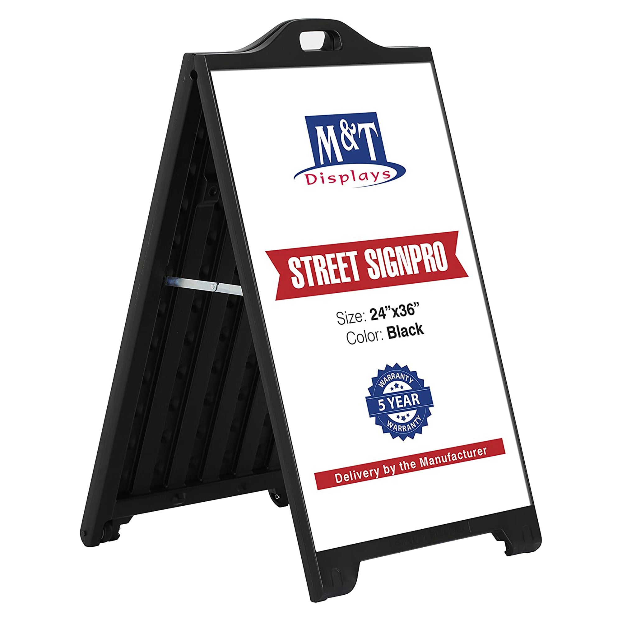 M&T Displays SignPro 24 x 36 Inch Weatherproof Sandwich A Frame Board, Black