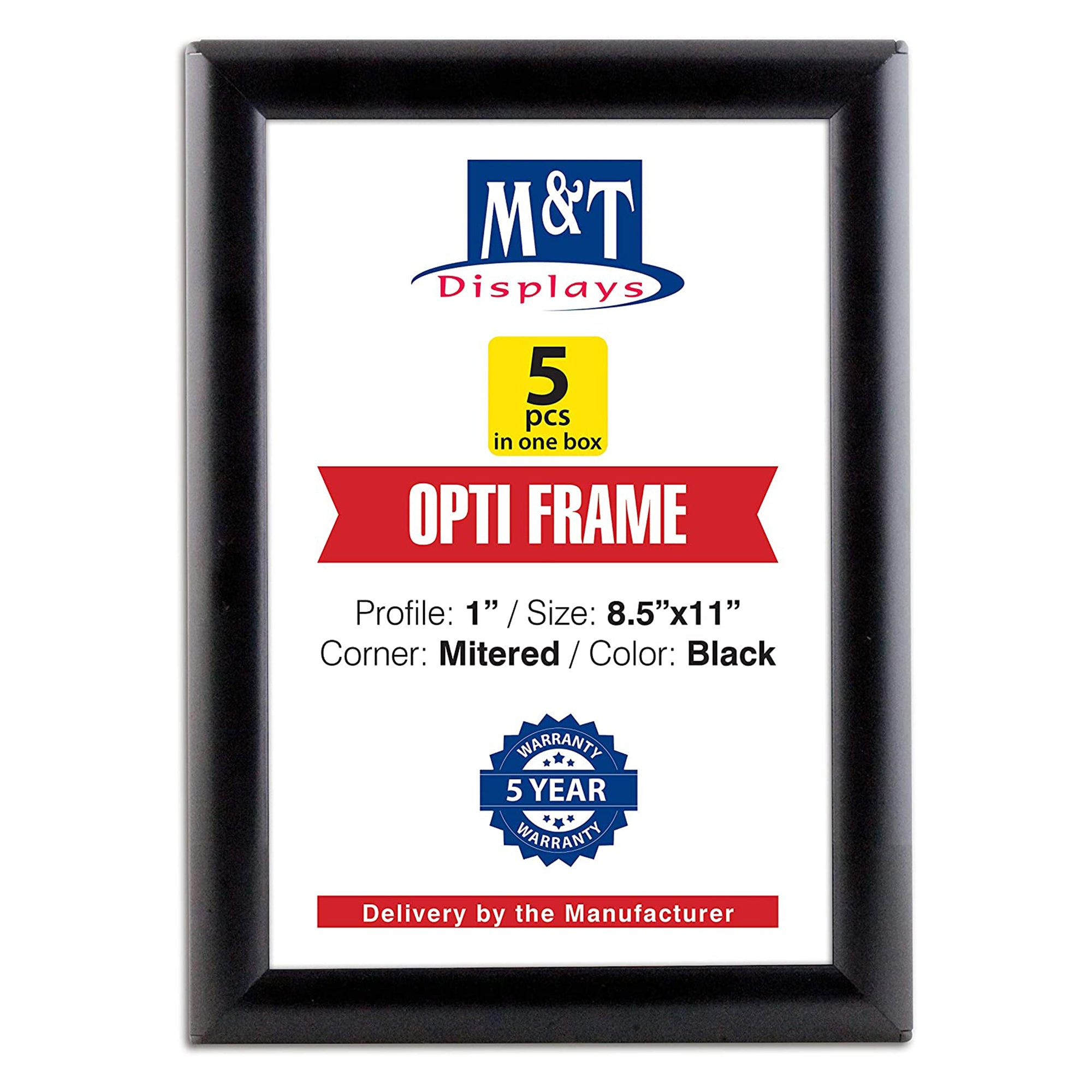 M&T Displays Opti Frame 8.5 x 11 In Wall Mount Front Load Frame, (5) (Open Box) - VMInnovations