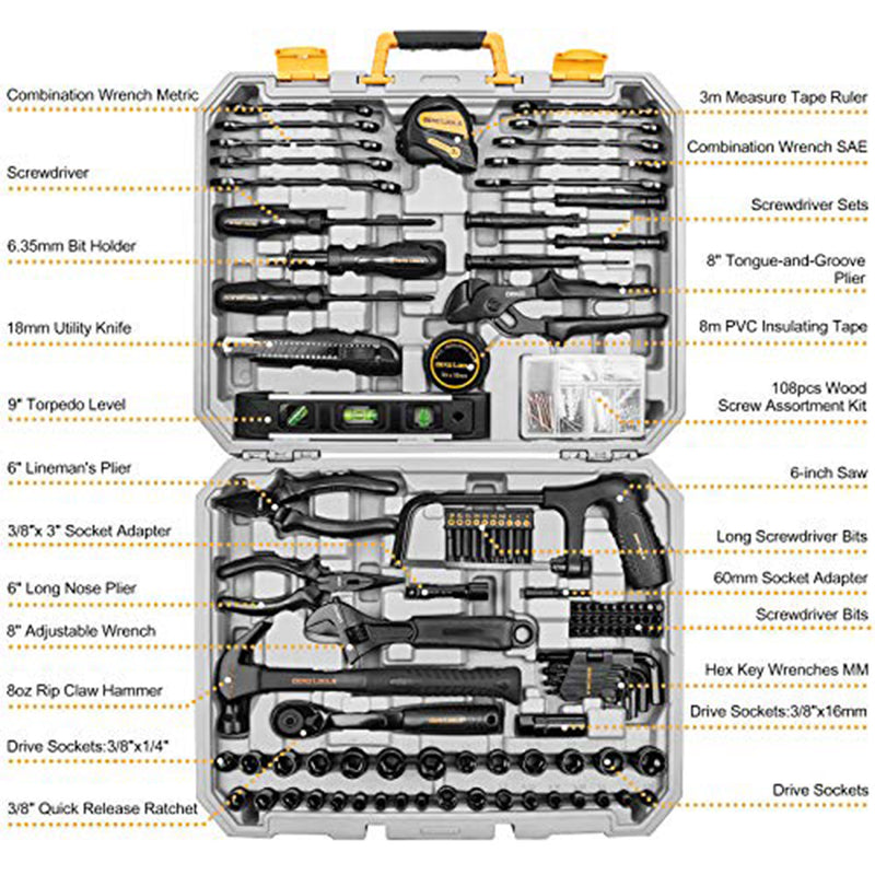 DEKO All In One Auto Repair Multi Tool Kit w/ Storage Case, 218 Piece (Open Box)