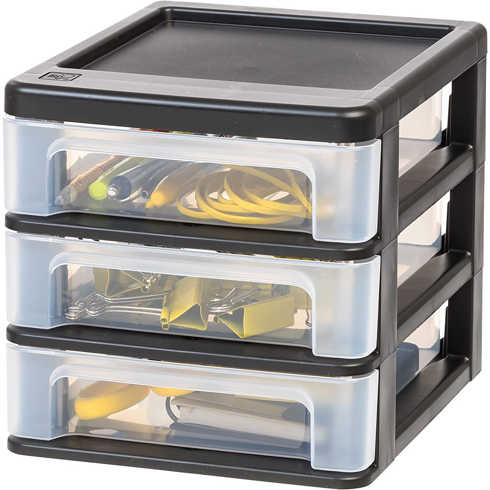 IRIS USA Compact 3 Drawer Plastic Desktop Organizer, Black (2 Pack) (Used)