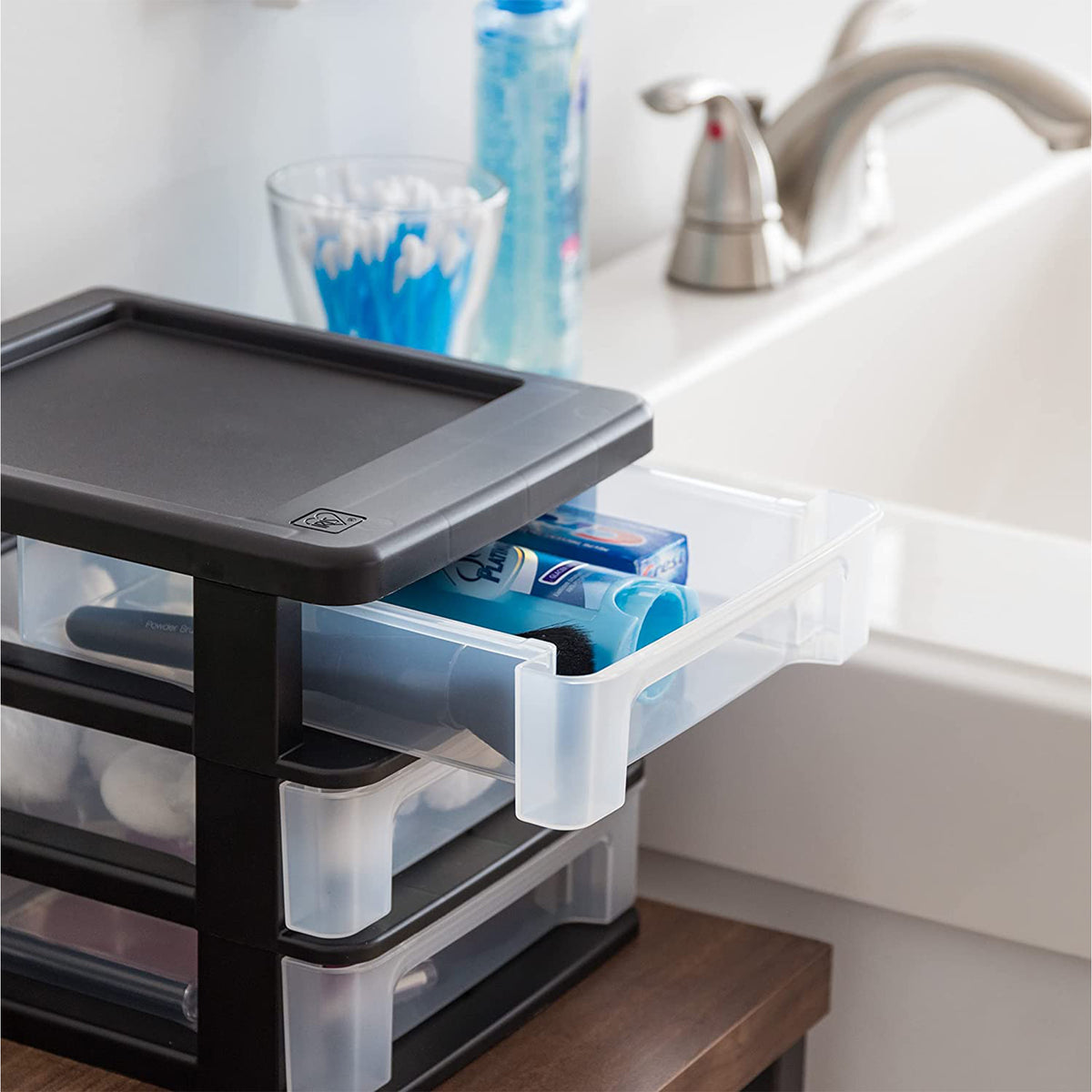 IRIS USA Compact 3 Drawer Plastic Desktop Organizer, Black (2 Pack) (Used)