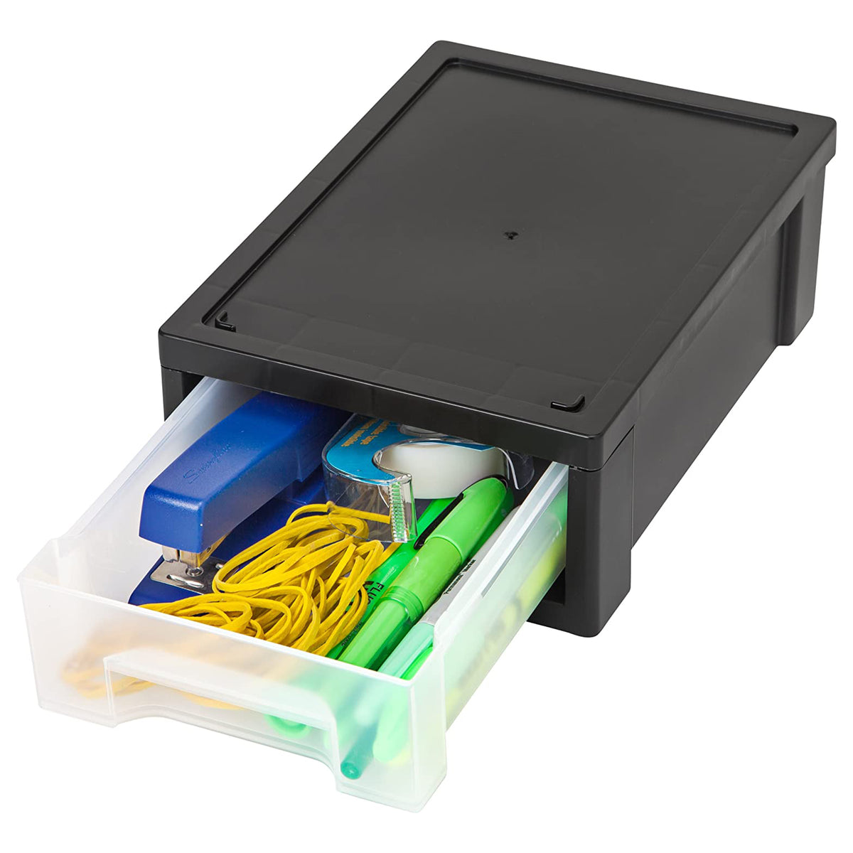 IRIS Plastic Clear Front Desktop Stacking Drawers w/ Rubber Feet, 6 Pack, Black