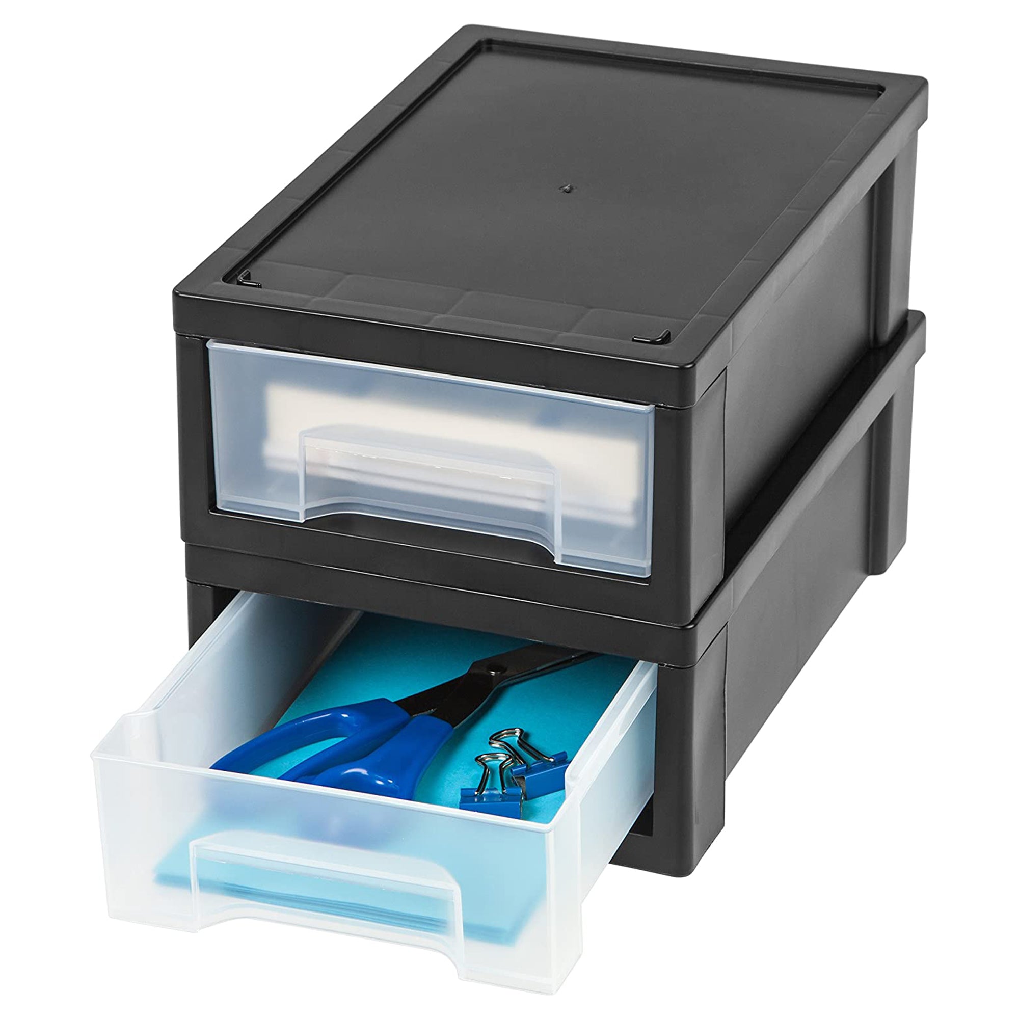 IRIS Plastic Clear Front Desktop Stacking Drawers w/ Rubber Feet, 6 Pack, Black