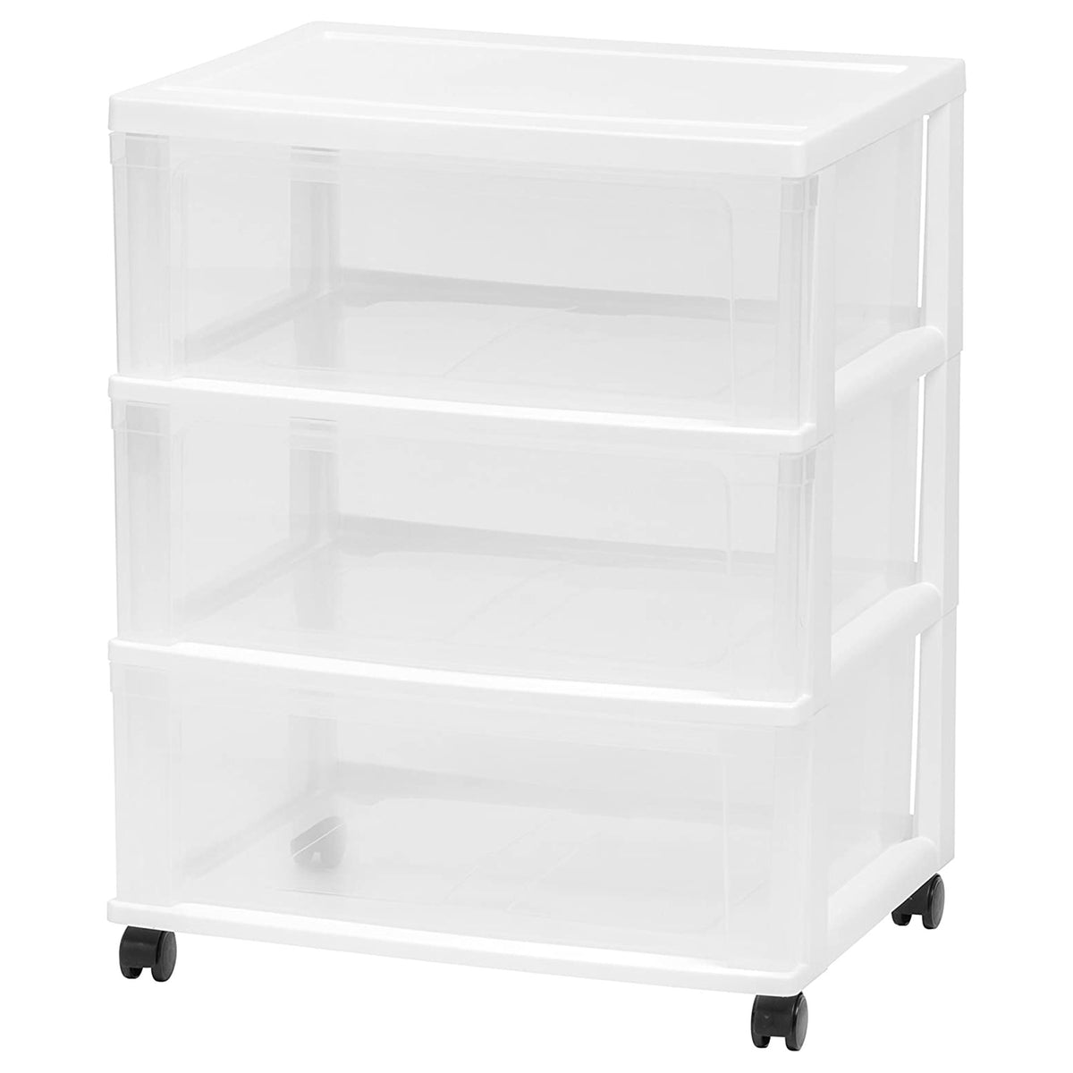 3 Drawer Plastic Portable Rolling Wide Storage Drawer Chest, White (Open Box)