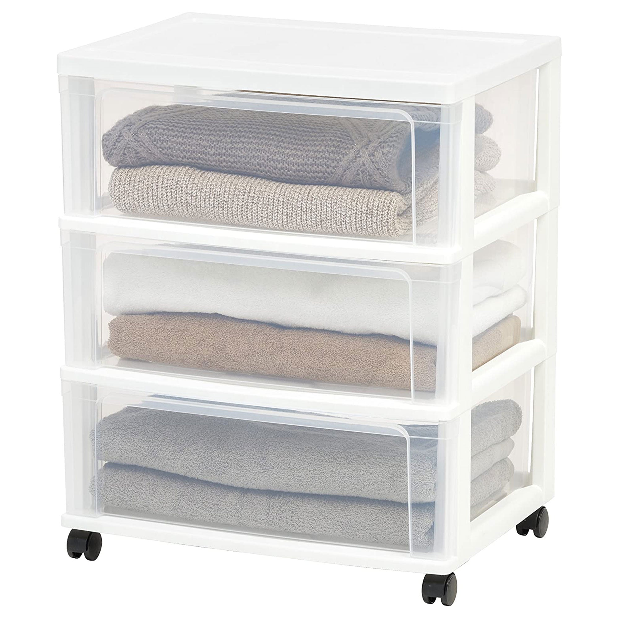 3 Drawer Plastic Portable Rolling Wide Storage Drawer Chest, White (Open Box)