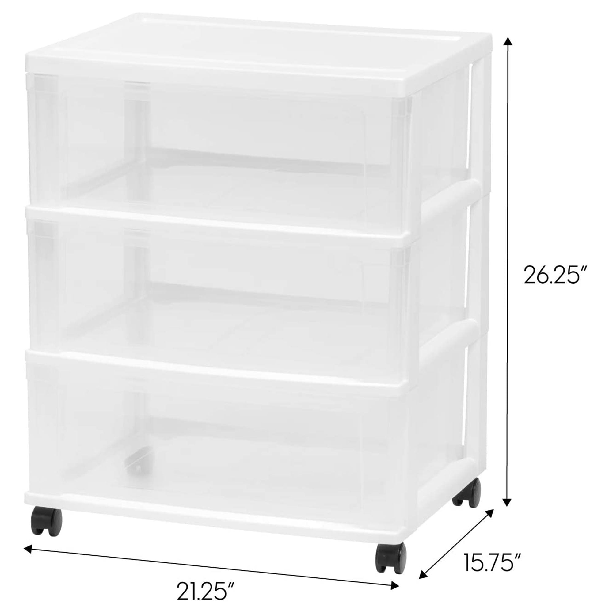 3 Drawer Plastic Portable Rolling Wide Storage Drawer Chest, White (Open Box)