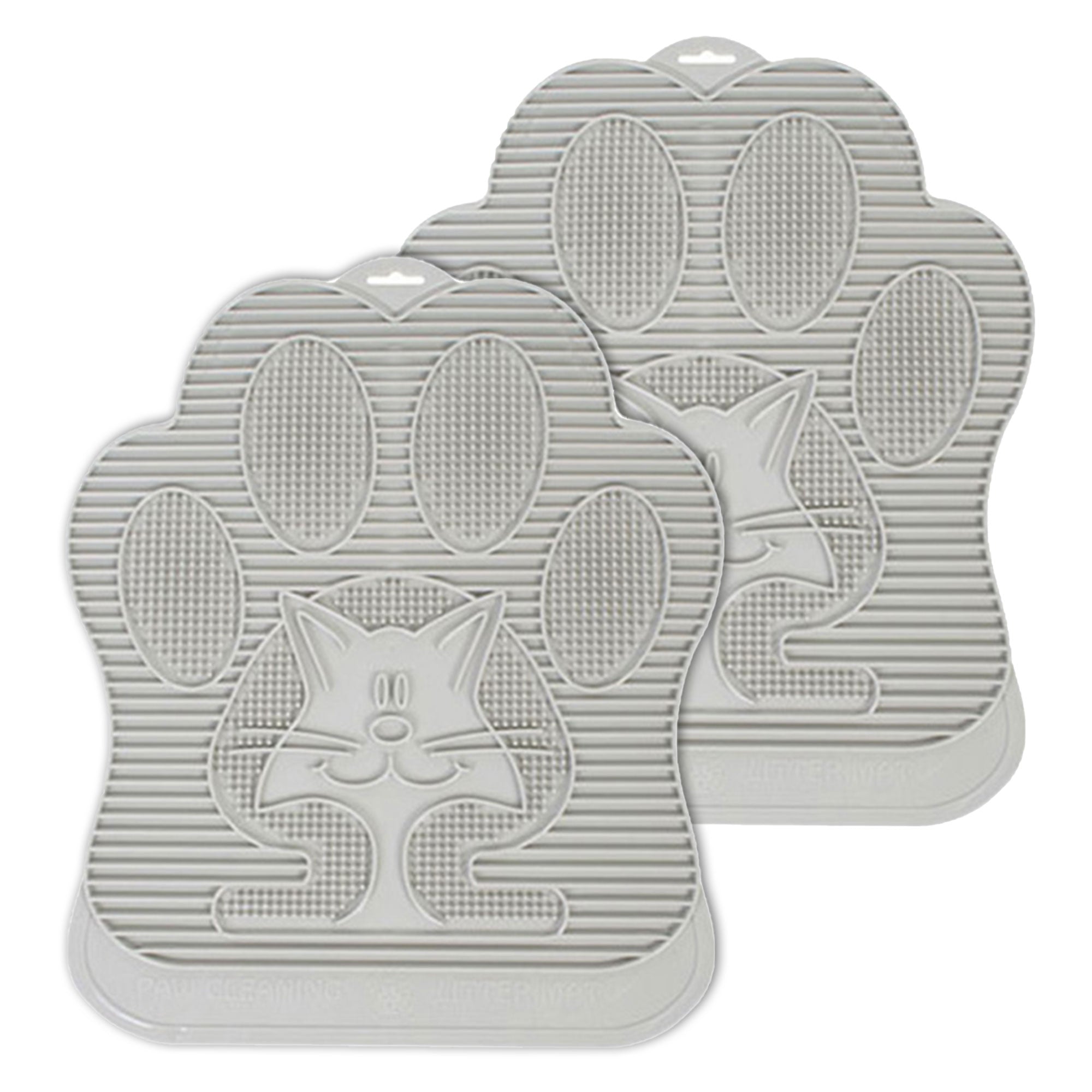 Omega Paw Paw Cleaning Cat Litter Box Mat for Floor and Carpet, Grey (2 Pack) - VMInnovations