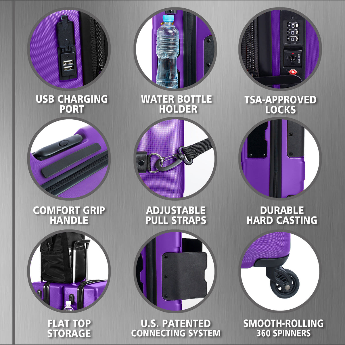 TACH V3.1 Connectable Hard Shell Carry On Spinner Suitcase Luggage Bag, Purple