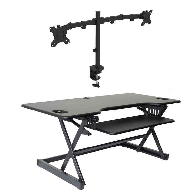 Rocelco 46 Inch Standing Desk Support Riser, Black and Dual Monitor Desk Mount