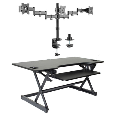 Rocelco 46 Inch Standing Desk Support Riser, Black and Triple Monitor Desk Mount