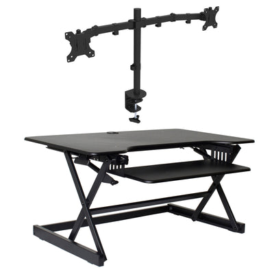 Rocelco 40 Inch Standing Desk Support Riser, Black and Dual Monitor Desk Mount