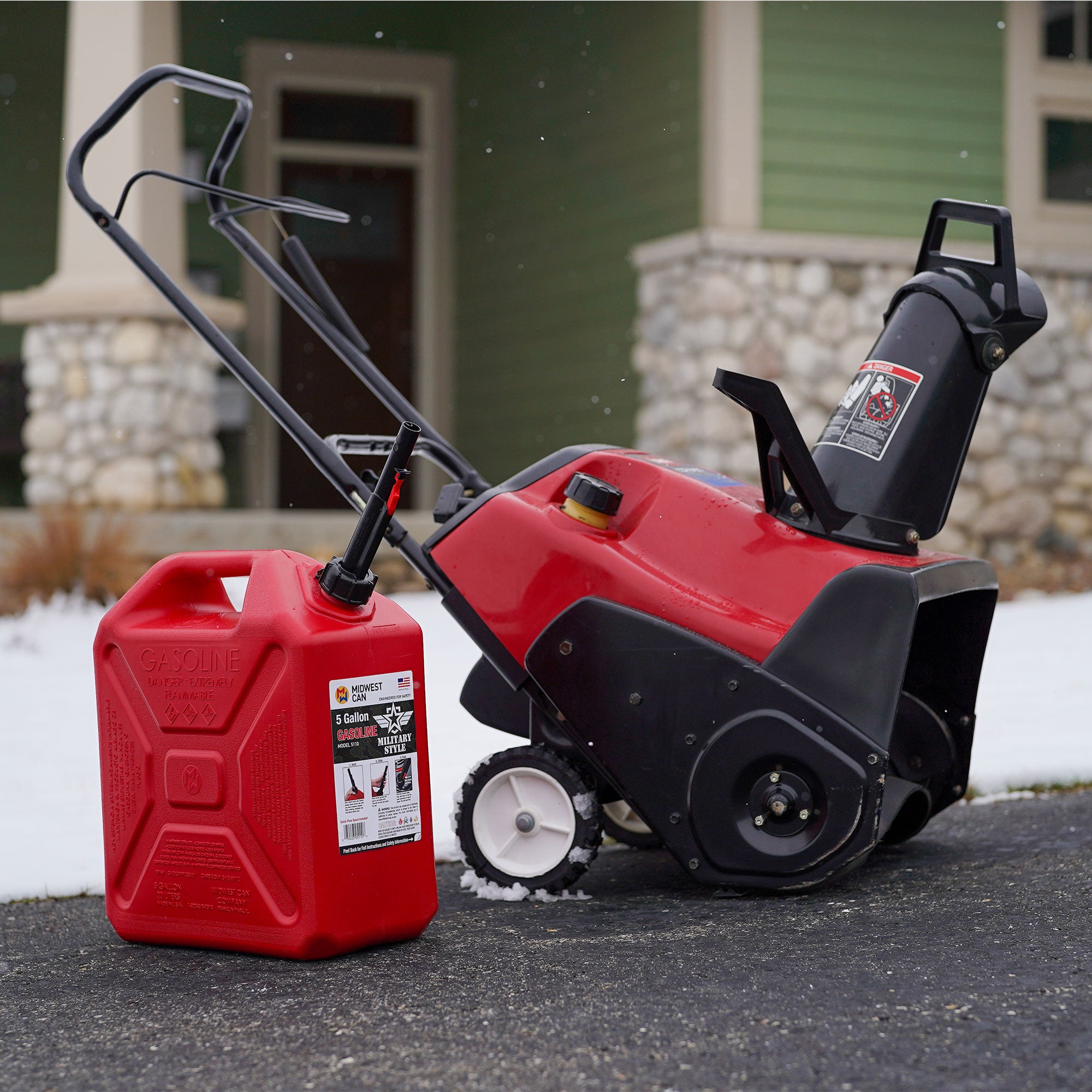 Midwest Can Company Military Style Gas Can with Quick Flow Spout, 5 Gallons, Red - VMInnovations