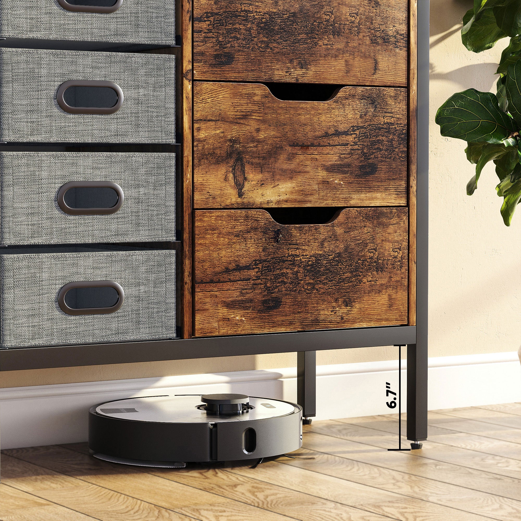 Bestier Buffet Hallway & Living Room Storage Cabinet w/7 Drawers, Rustic Brown