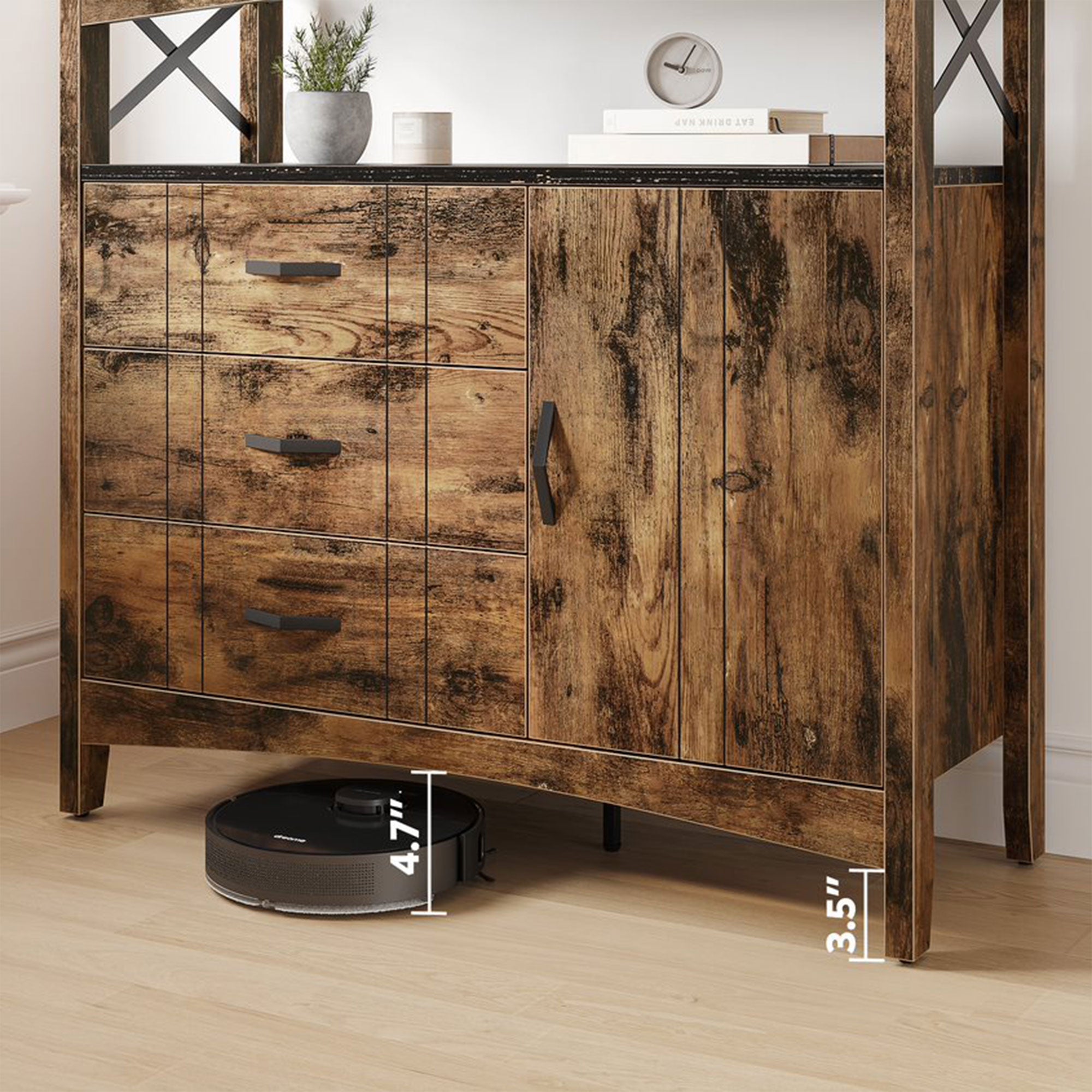 Bestier Buffet Hallway & Living Room Storage Cabinet w/ 3 Drawers, Rustic Brown - VMInnovations