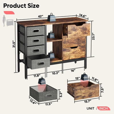Bestier Sideboard Storage Unit w/ 3 Drawers, 2 Shelves & 4 Sliding Fabric Cubes
