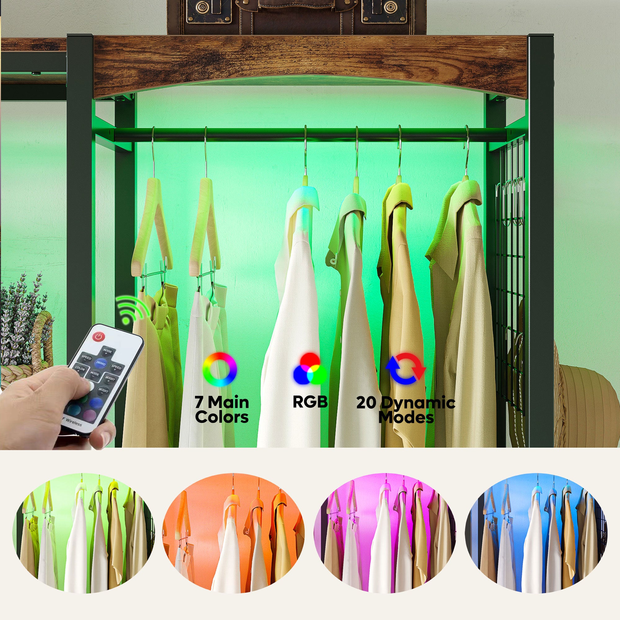 Metal Freestand Wardrobe w/Wood Shelves & Color Changing Lights (Open Box) - VMInnovations