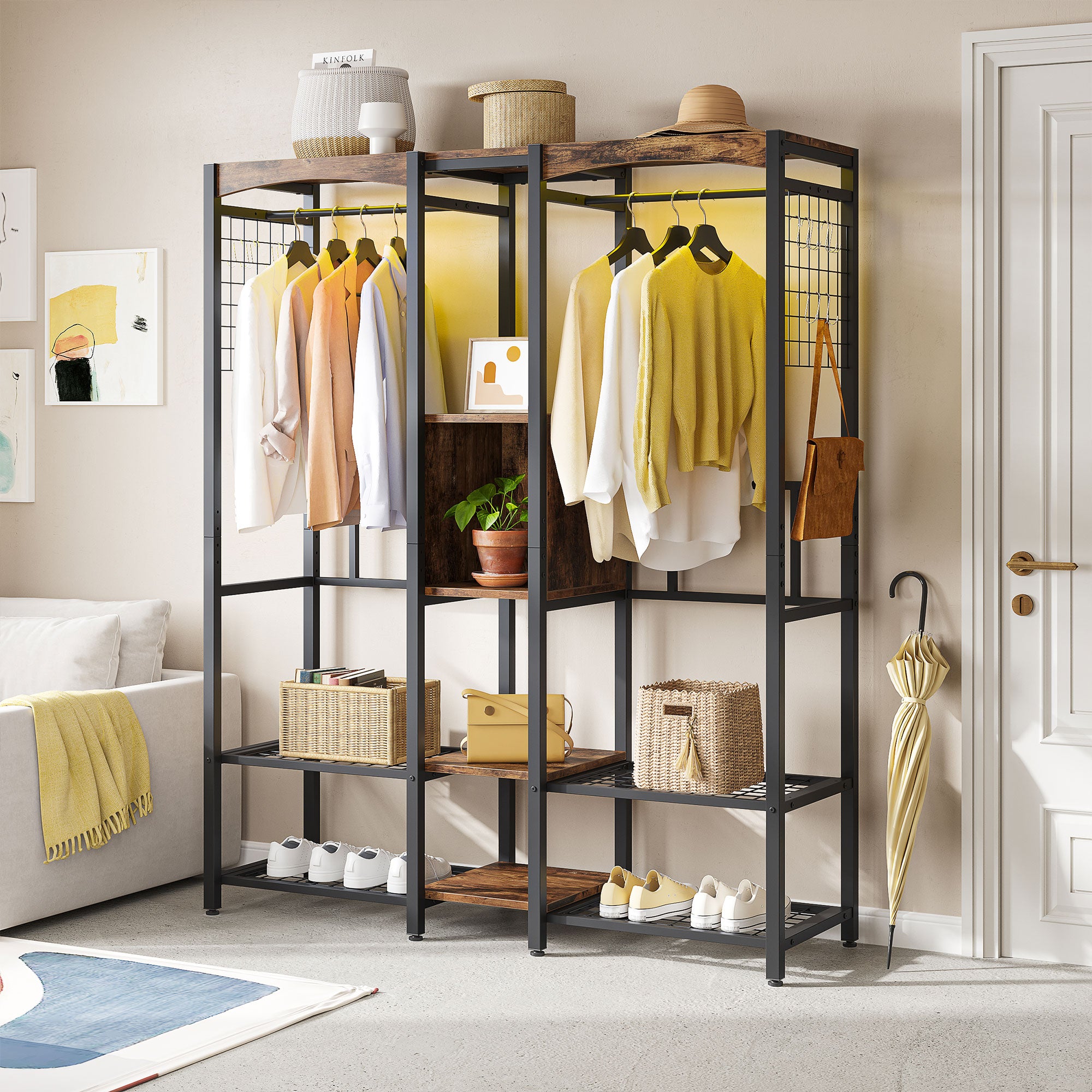 Metal Freestand Wardrobe w/Wood Shelves & Color Changing Lights (Open Box) - VMInnovations