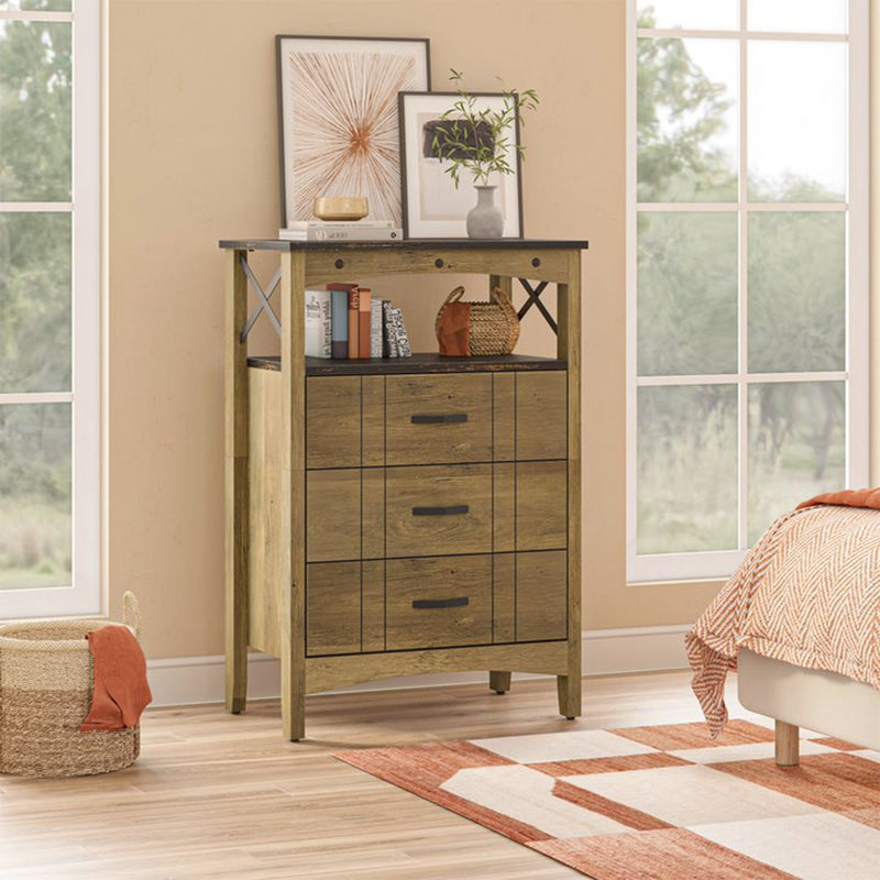 Bestier Hallway & Living Room Cabinet w/ 2 Shelves & 3 Drawers, Brown (Open Box)
