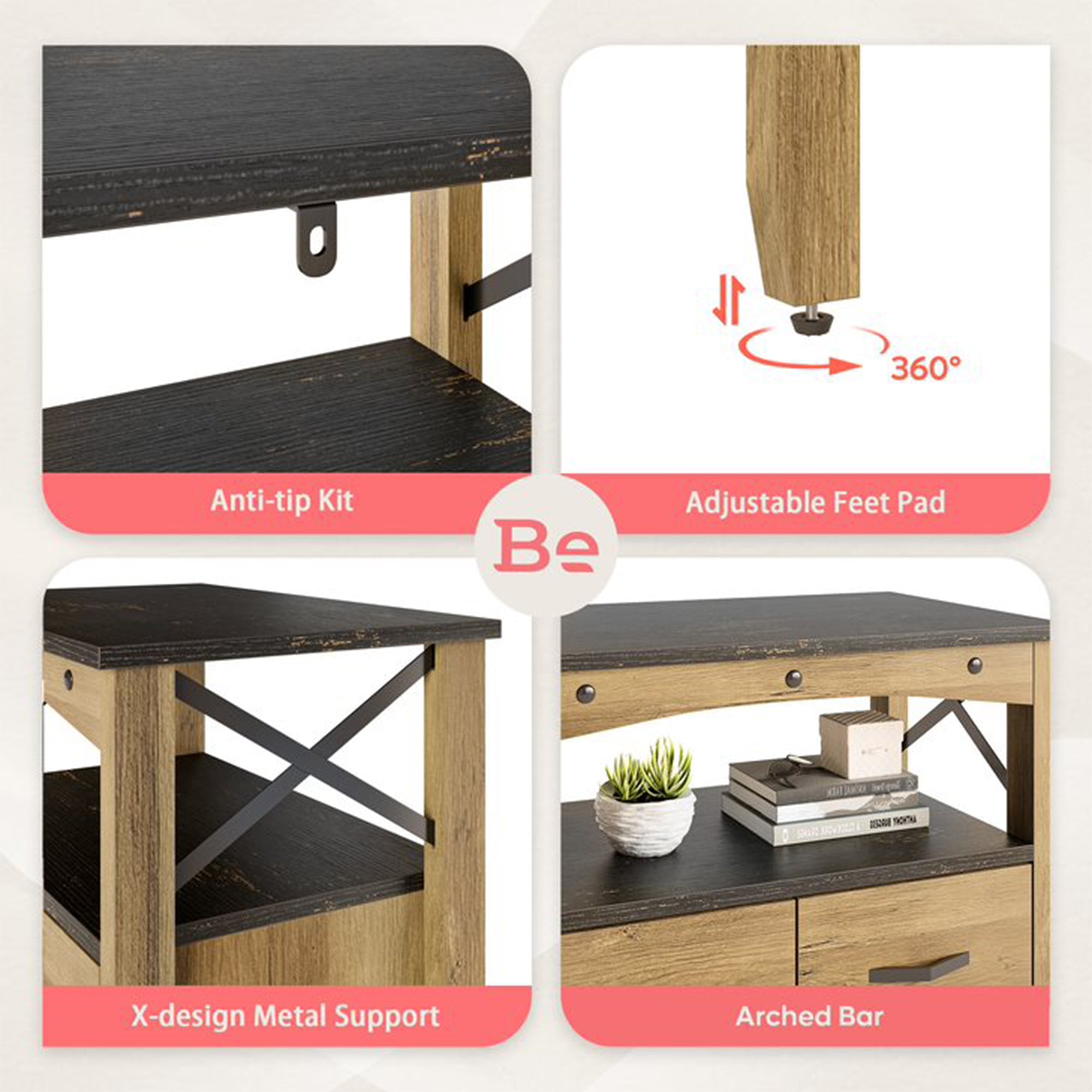 Bestier Hallway & Living Room Storage Cabinet w/ 2 Shelves and 5 Drawers, Brown - VMInnovations
