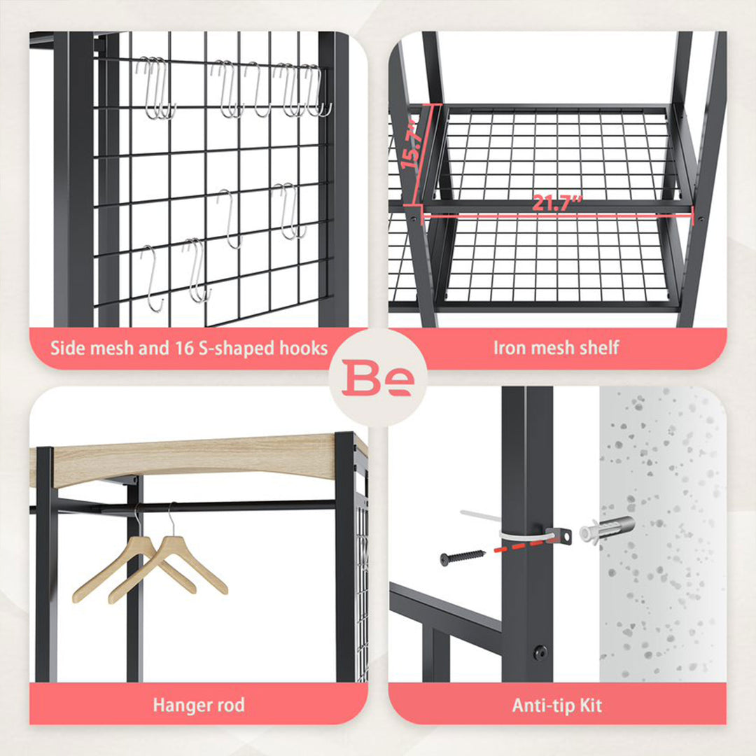 Bestier Metal Freestanding Wardrobe w/ Wood Shelf & Color Changing Lights, Black - VMInnovations