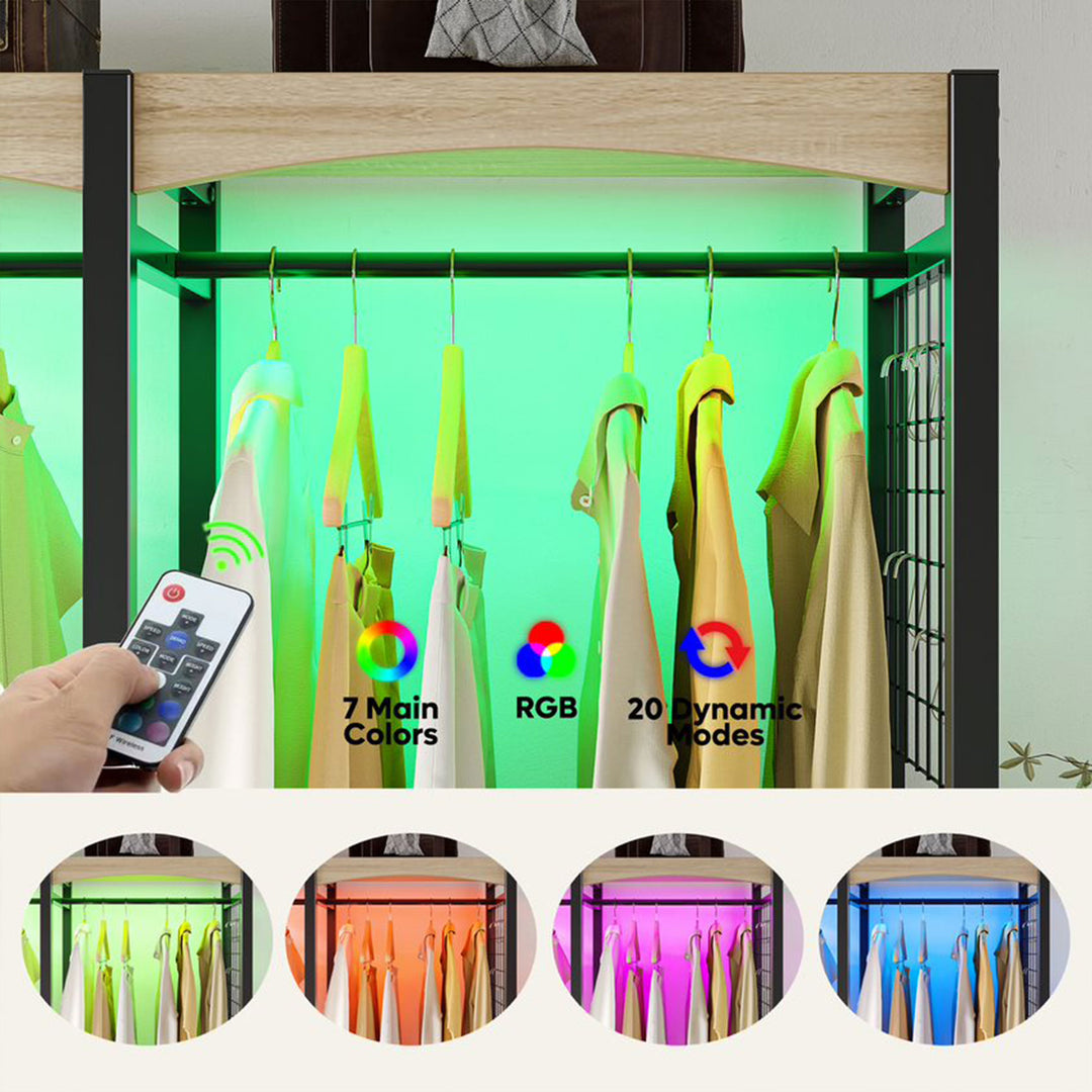 Bestier Metal Freestanding Wardrobe w/ Wood Shelf & Color Changing Lights, Black - VMInnovations