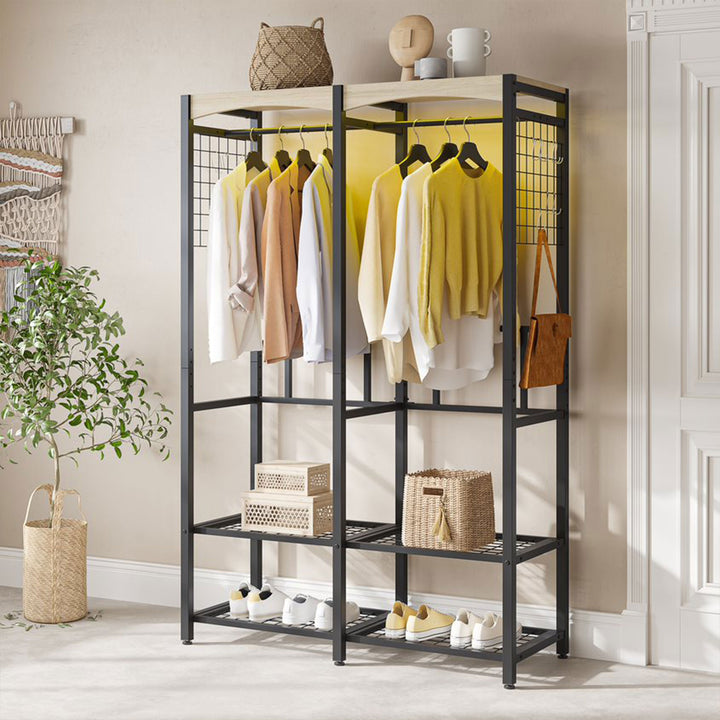 Bestier Metal Freestanding Wardrobe w/ Wood Shelf & Color Changing Lights, Black - VMInnovations