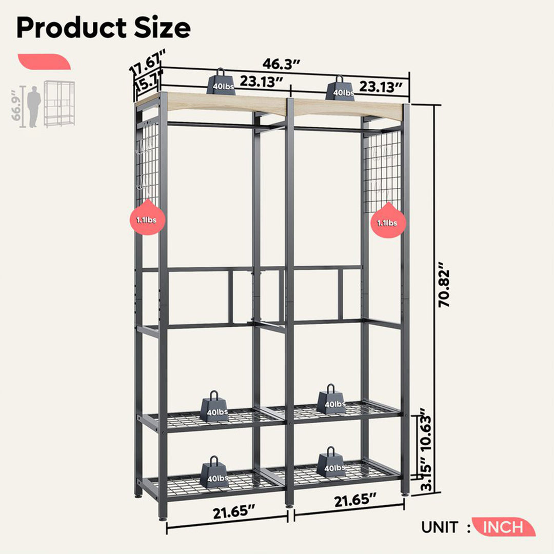 Bestier Metal Freestanding Wardrobe w/ Wood Shelf & Color Changing Lights, Black - VMInnovations