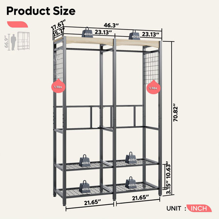 Bestier Metal Freestanding Wardrobe w/ Wood Shelf & Color Changing Lights, Black - VMInnovations