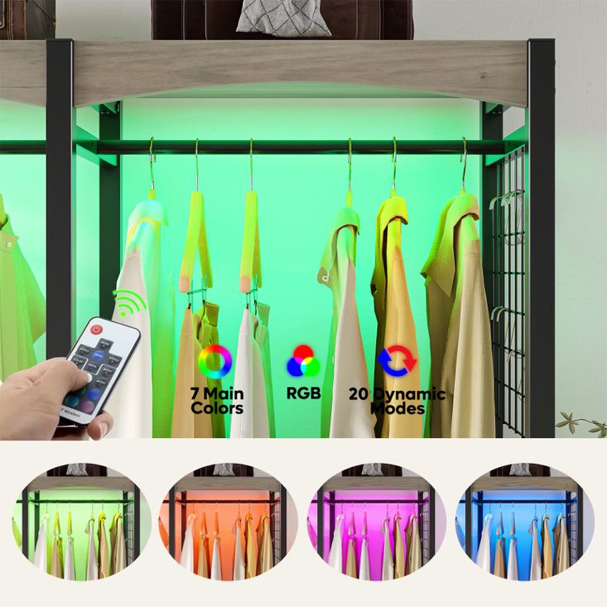 Bestier Metal Freestanding Wardrobe w/ Shelf & Color Changing Light, Dark Gray - VMInnovations
