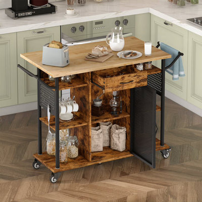 Bestier Rolling Kitchen Utility Cart with Collapsible Surface Extender, Brown