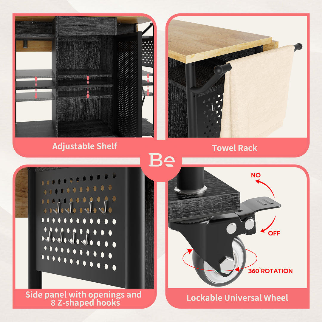 Bestier Rolling Kitchen Utility Cart with Collapsible Surface Extender, Black - VMInnovations