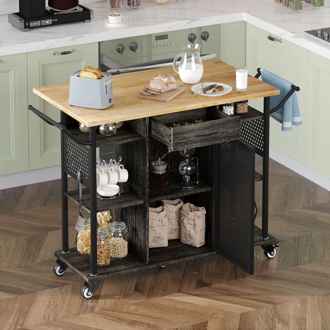 Bestier Rolling Kitchen Utility Cart with Collapsible Surface Extender, Black - VMInnovations