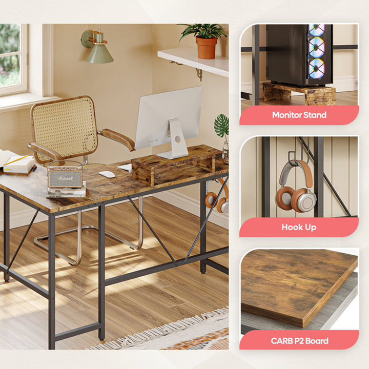 Bestier L Shape Reversible Computer Desk w/ Monitor Stand & Headset Hook, Walnut - VMInnovations
