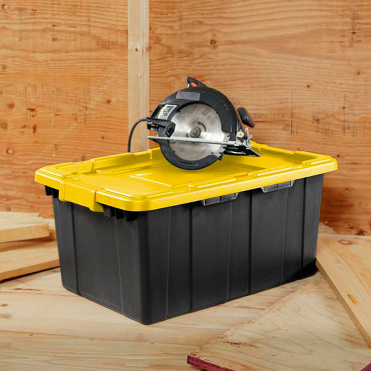 Sterilite 15 Gal Industrial Storage Tote w/ Latching Lid, Black/Yellow (24 Pack)