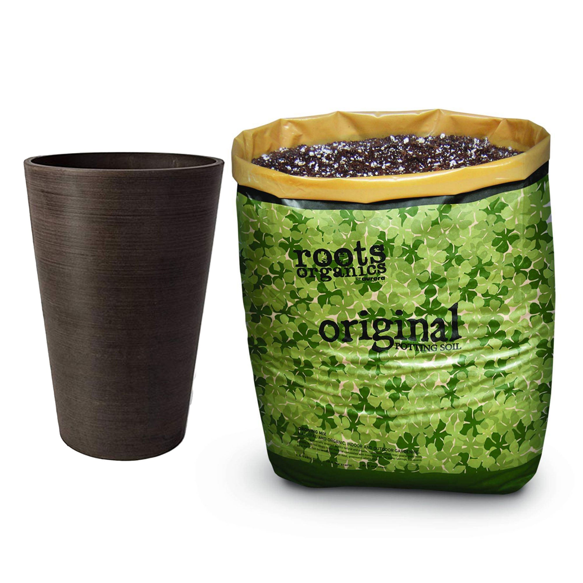 Algreen Valencia 12x18 Inch Round Planter Pot w/ Roots Potting Soil, 1.5 CuFt - VMInnovations