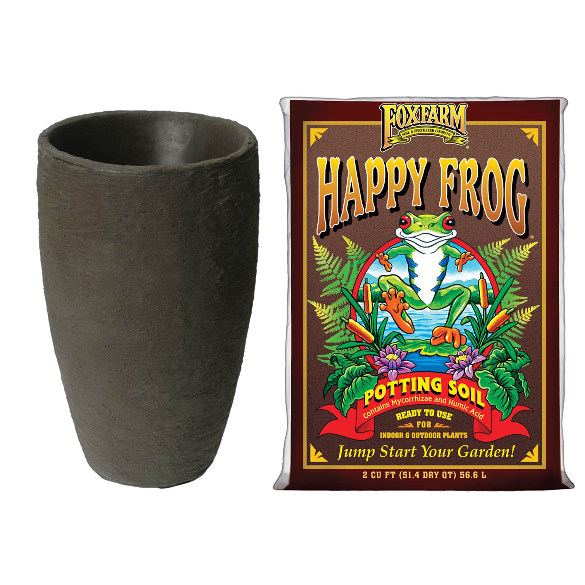 Algreen Valencia Curve Flower Pot Planter, Brown & FoxFarm Potting Soil, 12 Qt