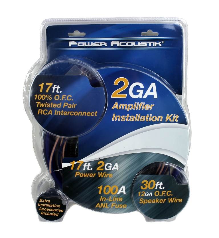 POWER ACOUSTIK 2 Gauge Ga Car Audio Amplifier Amp Wiring Wire Kit (Open Box)