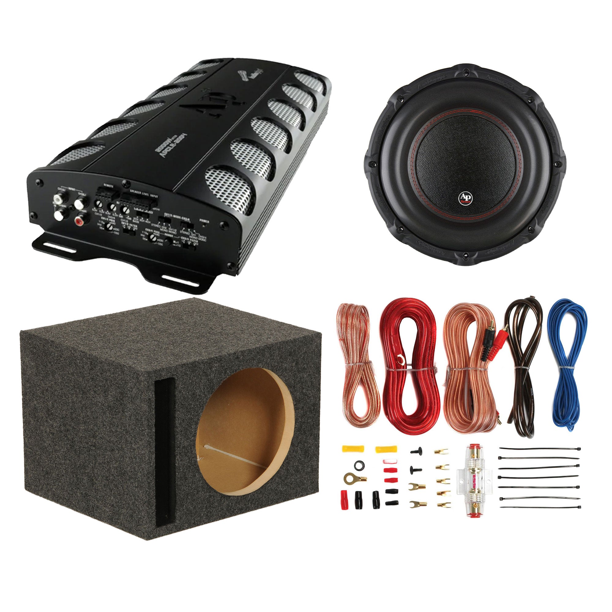 AudioPipe Amplifier, Subwoofer, QPower Dual Vent Enclosure & Soundstorm Wire Kit - VMInnovations