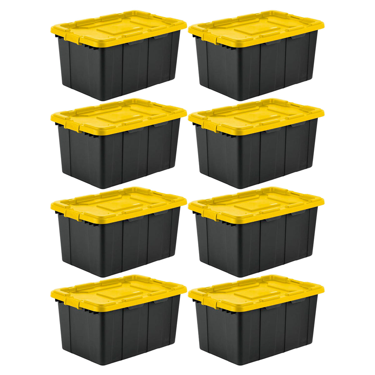 Sterilite 27 Gallon Industrial Storage Tote w/ Latching Lid, Black/Yellow, 8 Ct