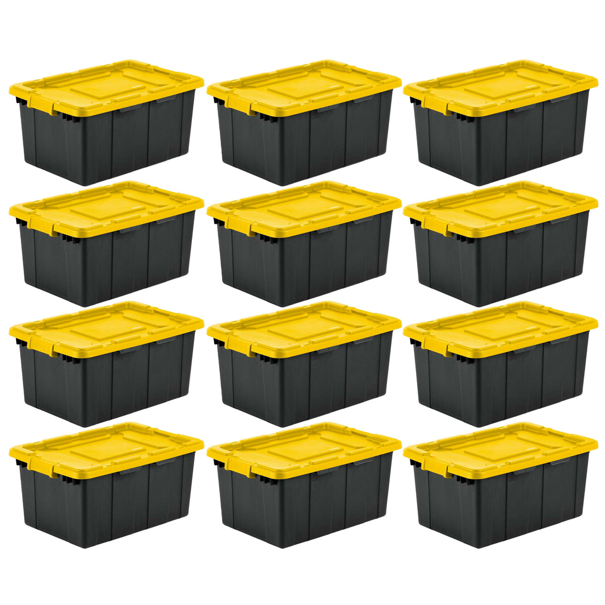 Sterilite 15 Gal Industrial Storage Tote w/ Latching Lid, Black/Yellow (12 Pack)