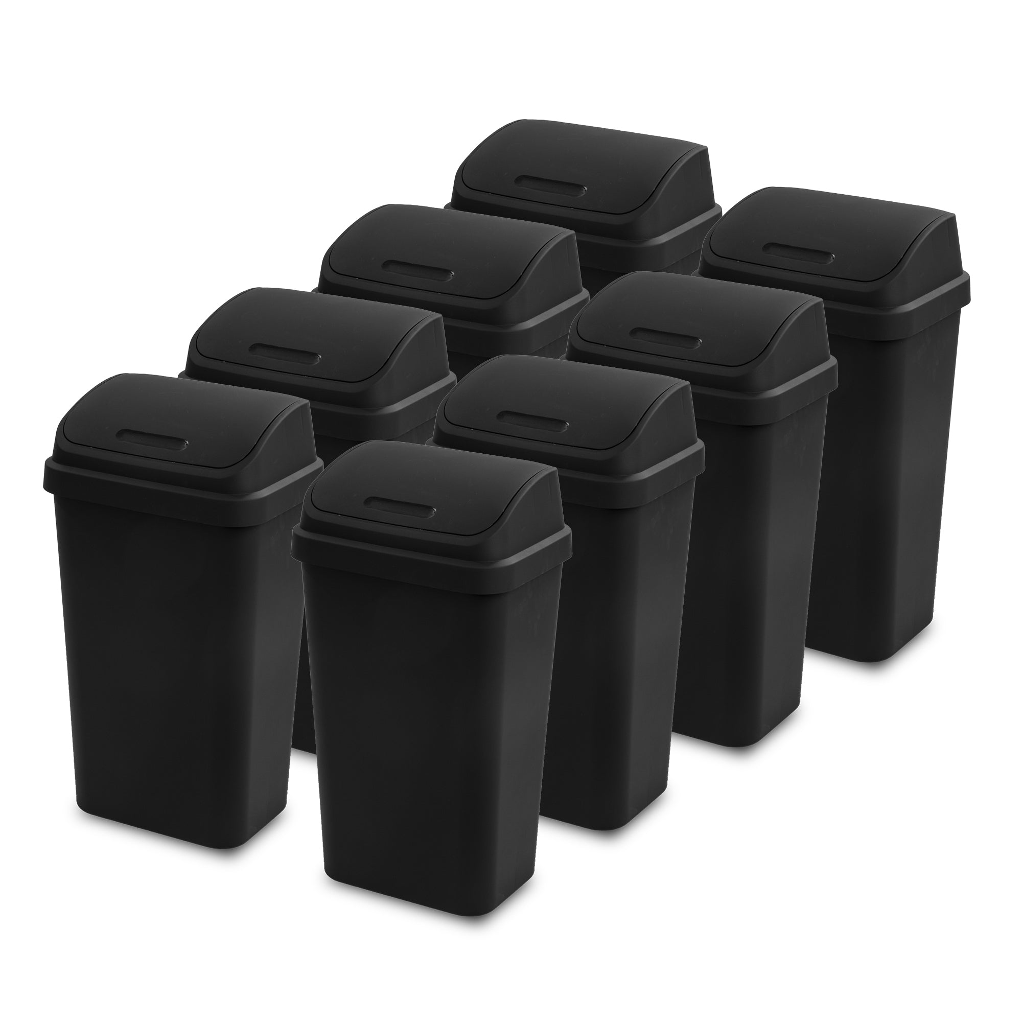 Sterilite 13 Gal Kitchen Swing Top Lidded Wastebasket Trash Can, Black (8 Pack)