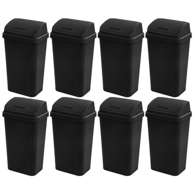 Sterilite 13 Gal Kitchen Swing Top Lidded Wastebasket Trash Can, Black (8 Pack)
