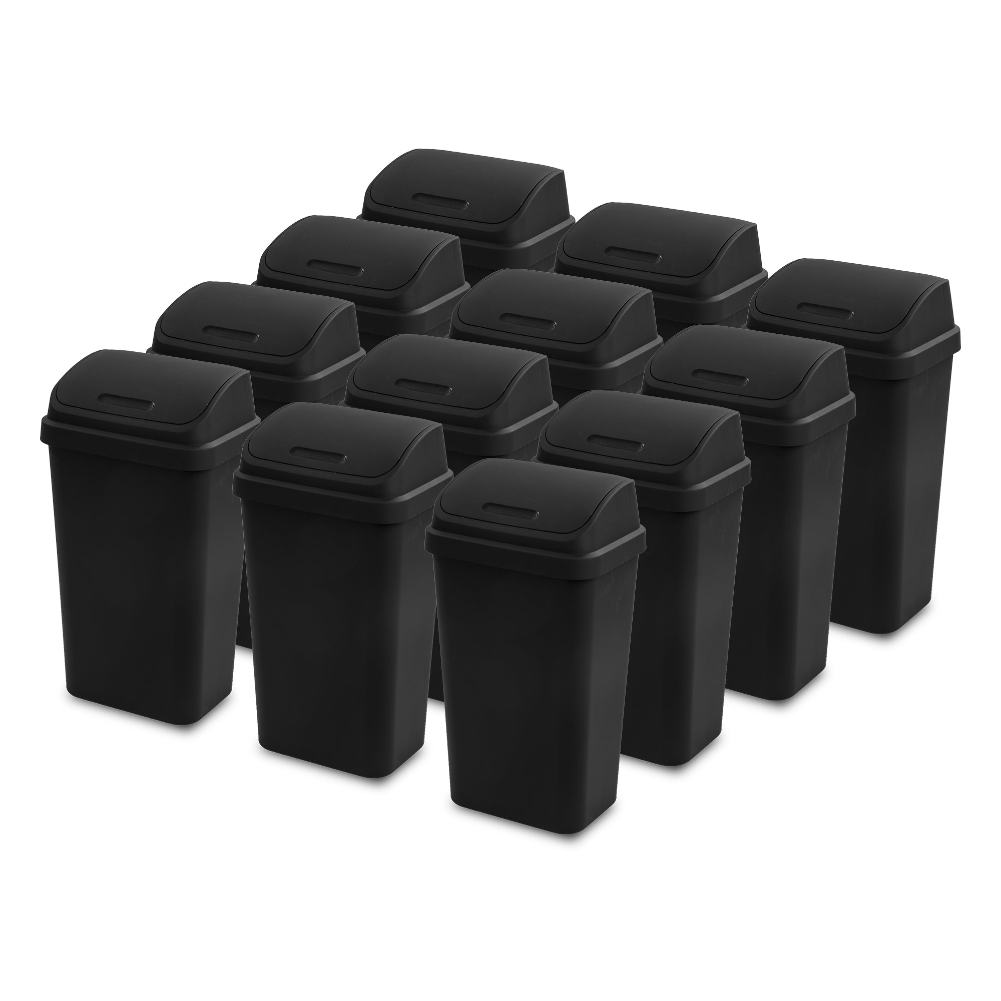 Sterilite 13 Gal Kitchen Swing Top Lidded Wastebasket Trash Can, Black (12 Pack)