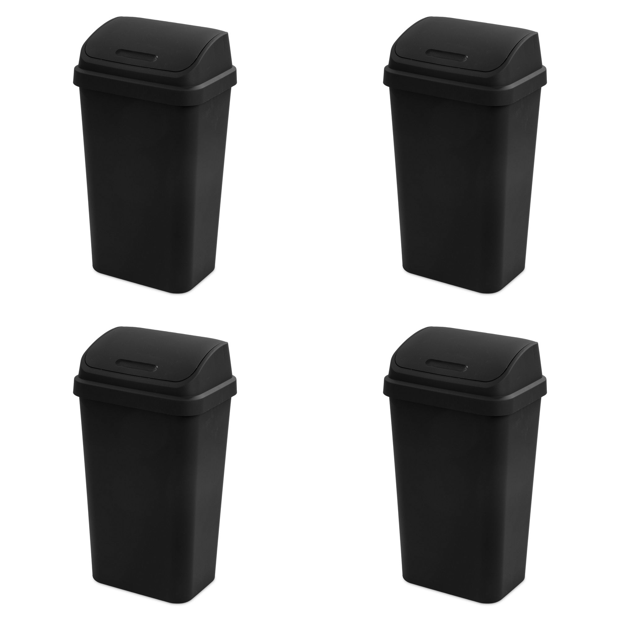 Sterilite 13 Gallon Swing Top Lidded Wastebasket Kitchen Trash Can, Black 4 Pack