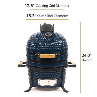 VESSILS 15 Inch Kamado Barbecue Charcoal Grill with Built-In Thermometer, Blue